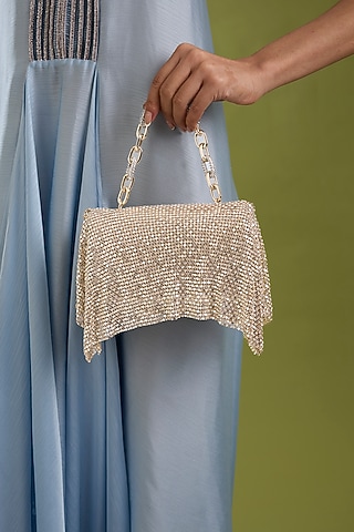 Rose Gold Faux Leather & Satin Bag by BEAU MONDE