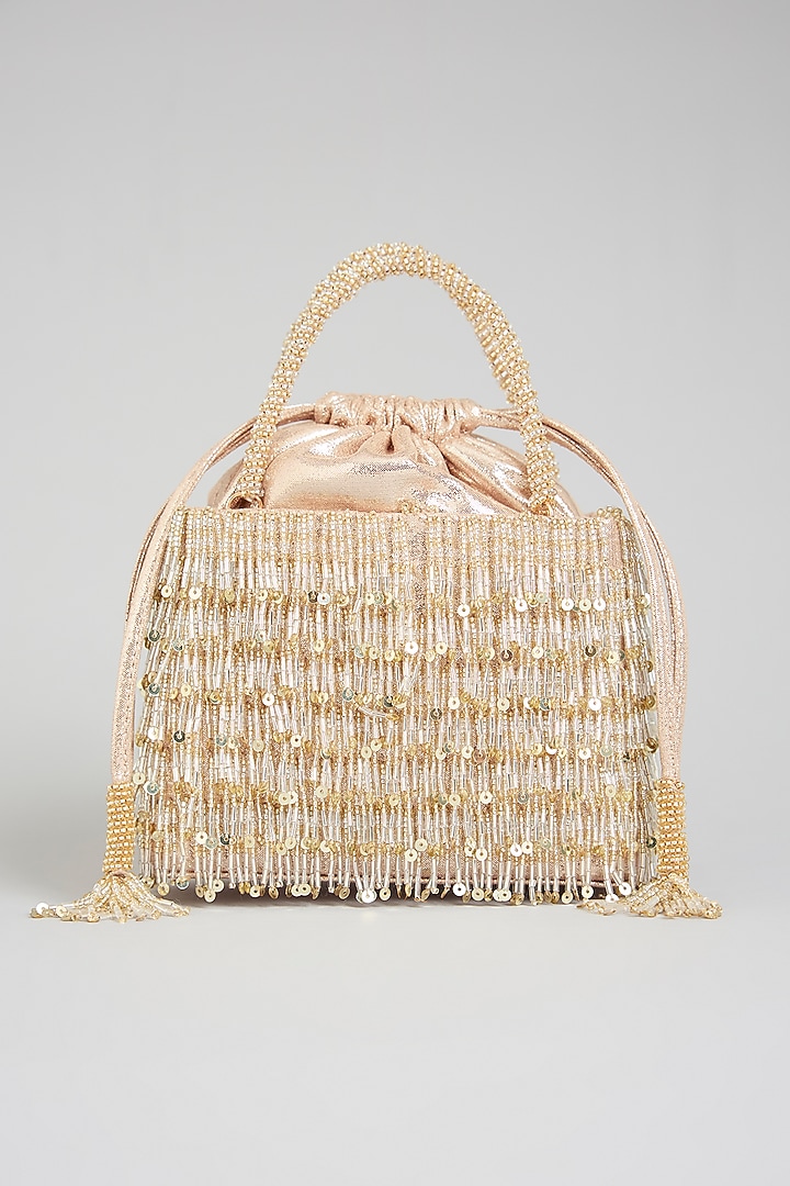 Silver-Gold Suede & Silk Bag by BEAU MONDE at Pernia's Pop Up Shop