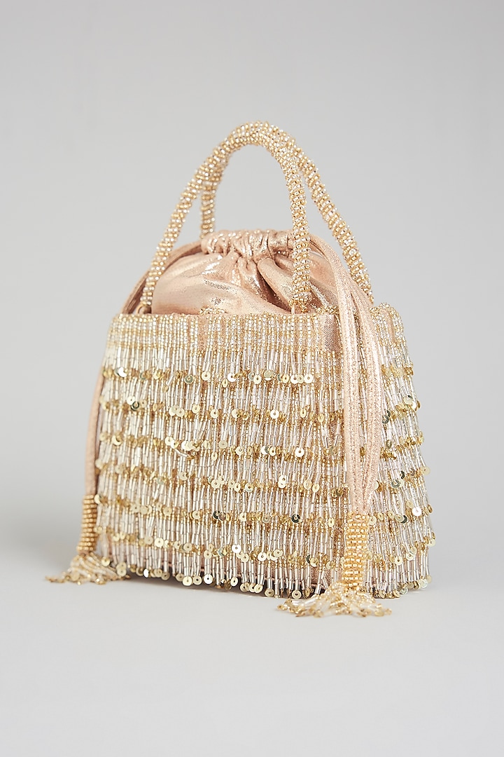 Silver-Gold Suede & Silk Bag by BEAU MONDE at Pernia's Pop Up Shop