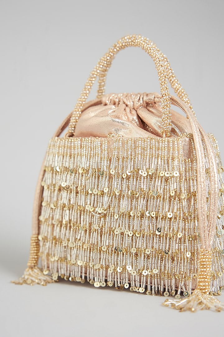 Silver-Gold Suede & Silk Bag by BEAU MONDE at Pernia's Pop Up Shop