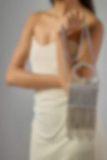 Silver Vegan Leather Embroidered Clutch by BEAU MONDE at Pernia's Pop Up Shop