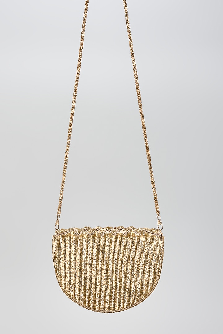 Gold Faux Leather Clutch by BEAU MONDE at Pernia's Pop Up Shop