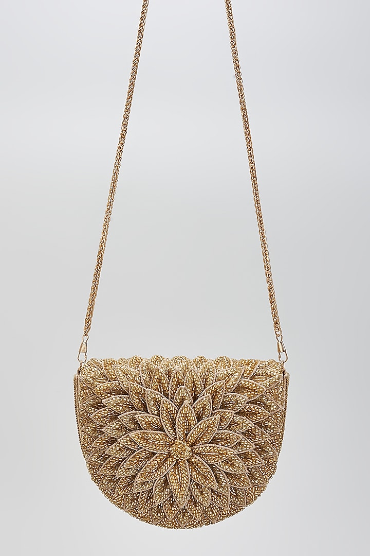 Gold Faux Leather Clutch by BEAU MONDE at Pernia's Pop Up Shop
