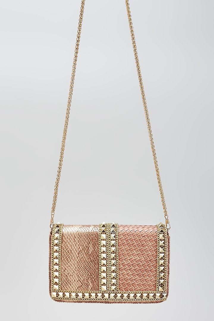 Rose Gold Faux Leather Clutch by BEAU MONDE at Pernia's Pop Up Shop