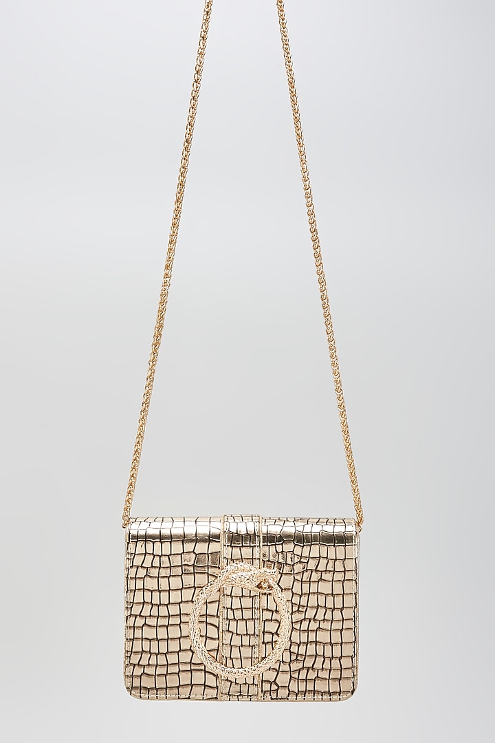 Gold Faux Leather Clutch by BEAU MONDE at Pernia's Pop Up Shop