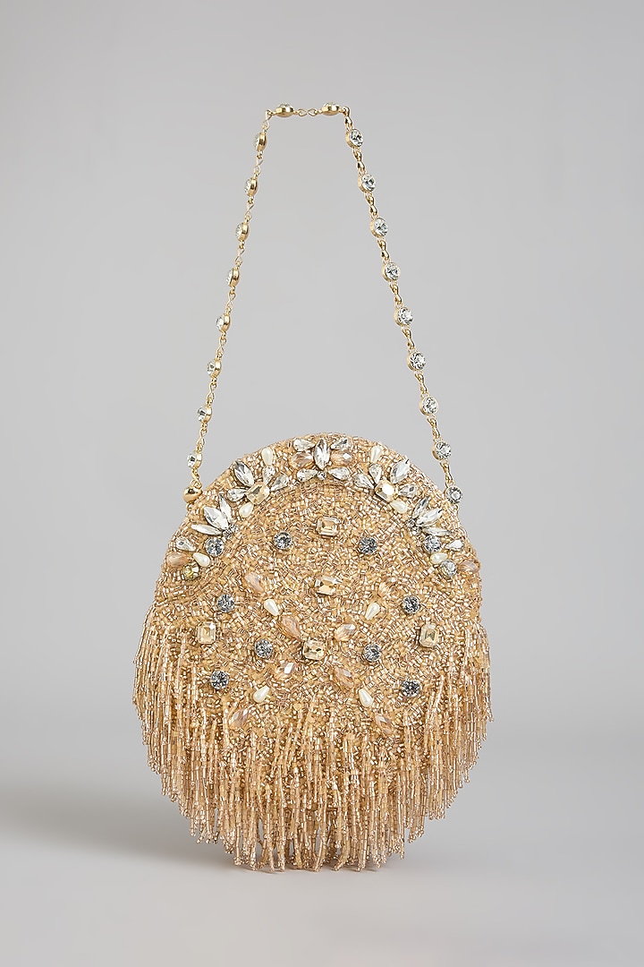 Rose Gold Shimmer Faux Leather Embroidered Clutch by BEAU MONDE at Pernia's Pop Up Shop
