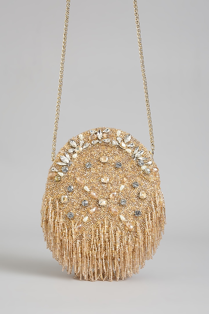 Rose Gold Shimmer Faux Leather Embroidered Clutch by BEAU MONDE at Pernia's Pop Up Shop