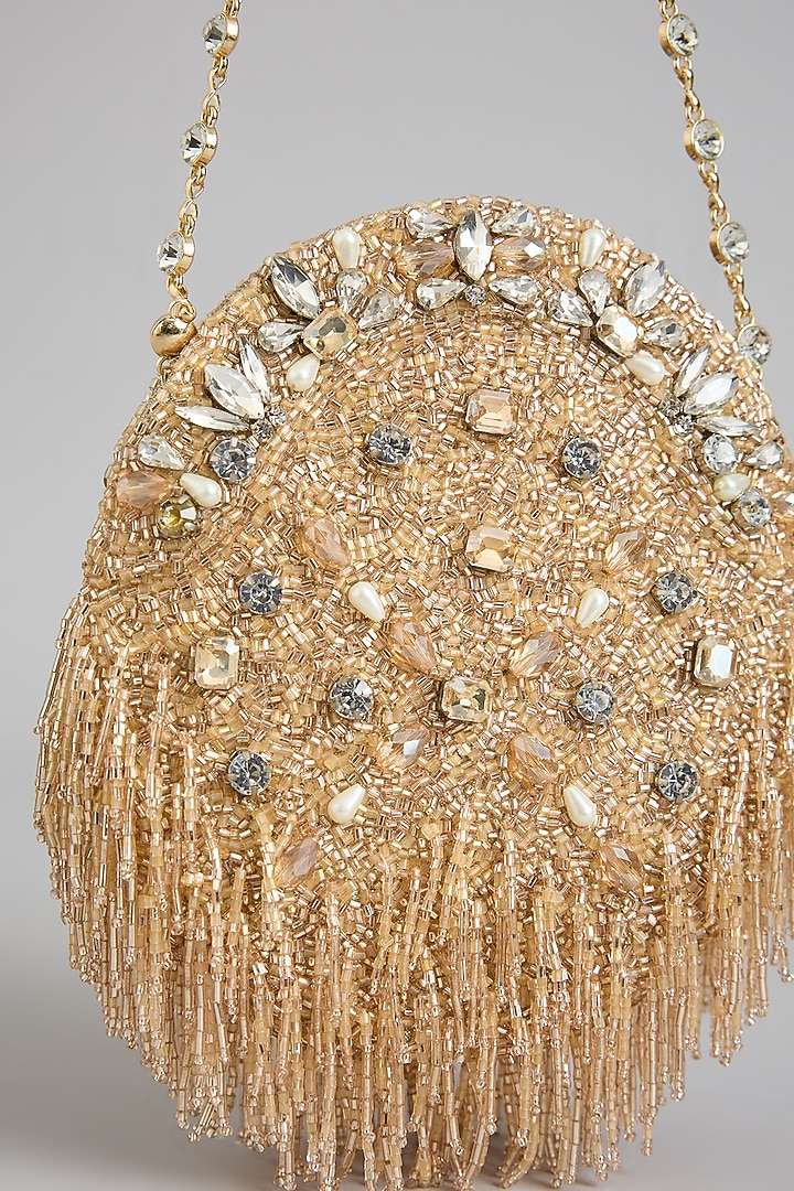 Rose Gold Shimmer Faux Leather Embroidered Clutch by BEAU MONDE at Pernia's Pop Up Shop
