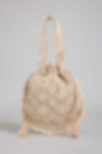 Rose Gold Shimmer Faux Leather Embroidered Potli Bag by BEAU MONDE at Pernia's Pop Up Shop