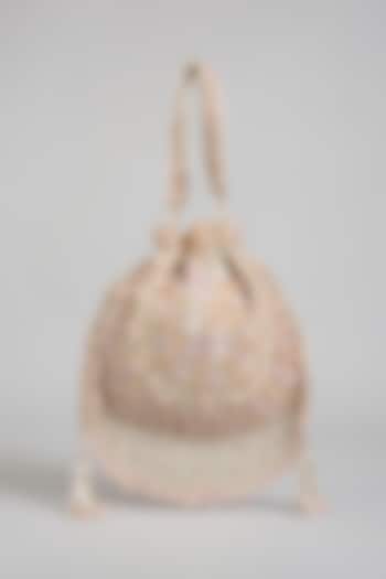Rose Gold Shimmer Faux Leather Embroidered Potli Bag by BEAU MONDE at Pernia's Pop Up Shop