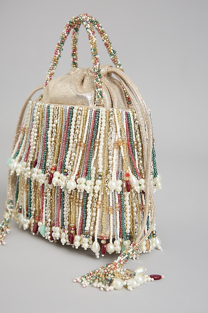 Multi-Colored Shimmer Faux Leather Embroidered Clutch by BEAU MONDE at Pernia's Pop Up Shop