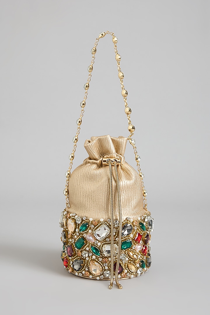 Multi-Colored Shimmer Faux Leather Embroidered Potli Bag by BEAU MONDE at Pernia's Pop Up Shop
