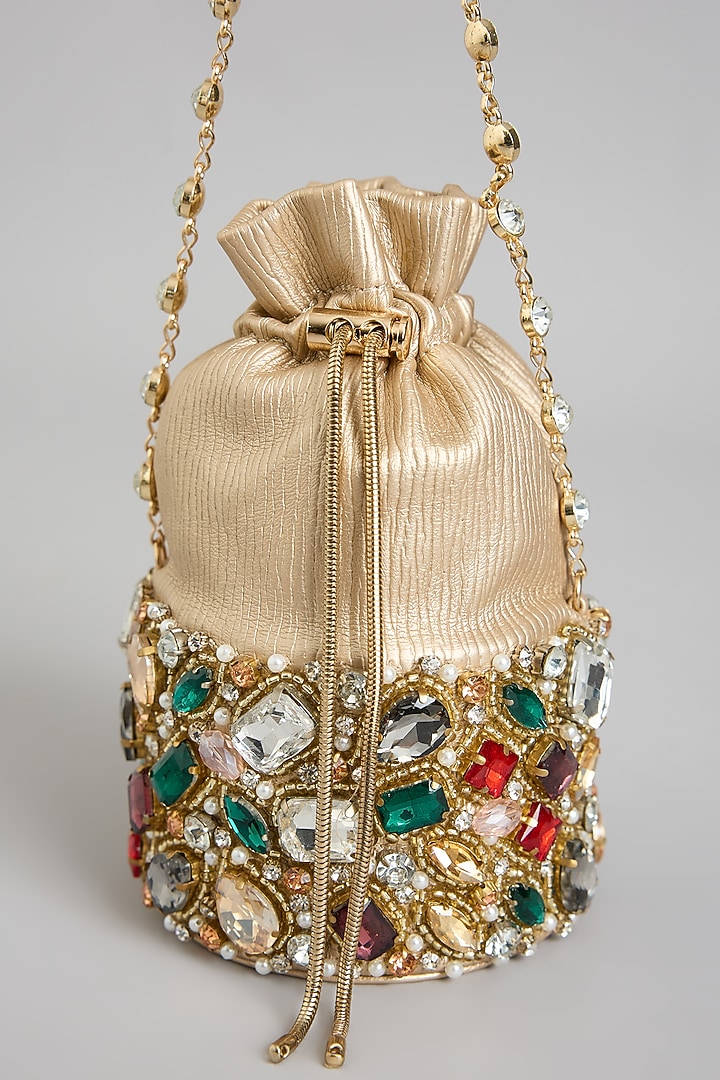 Multi-Colored Shimmer Faux Leather Embroidered Potli Bag by BEAU MONDE at Pernia's Pop Up Shop