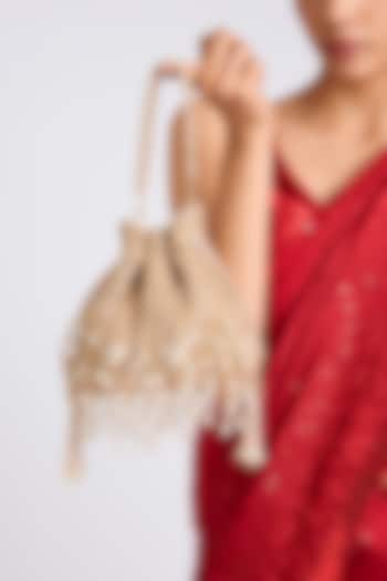 Rose Gold Velvet & Satin Embellished Potli by BEAU MONDE at Pernia's Pop Up Shop