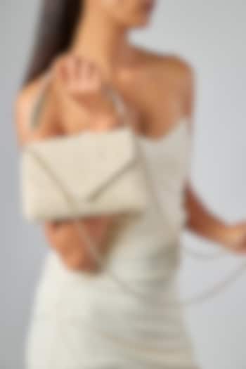 White Shimmer Faux Leather Embellished Clutch by BEAU MONDE at Pernia's Pop Up Shop