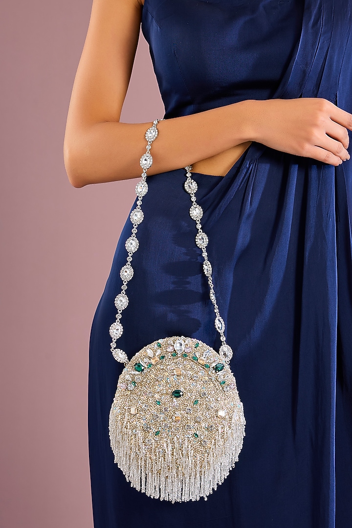 Silver Shimmer Faux Leather Clutch by BEAU MONDE at Pernia's Pop Up Shop