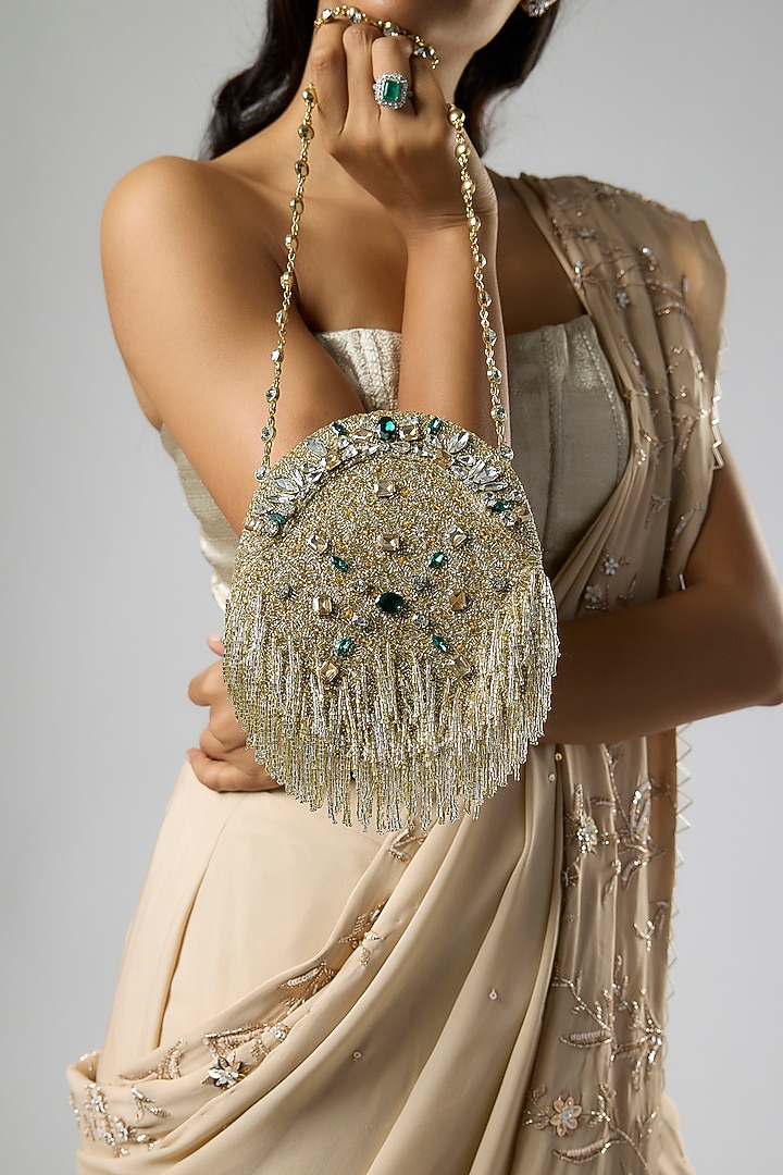 Gold Shimmer Faux Leather Clutch by BEAU MONDE at Pernia's Pop Up Shop