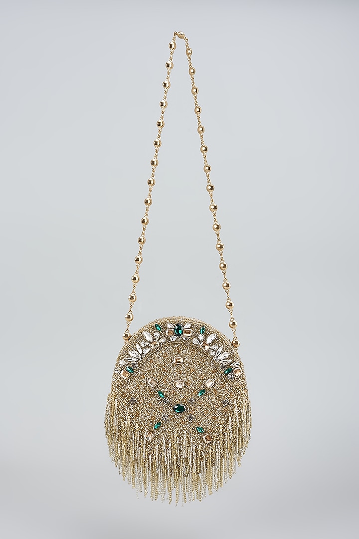 Gold Shimmer Faux Leather Clutch by BEAU MONDE at Pernia's Pop Up Shop