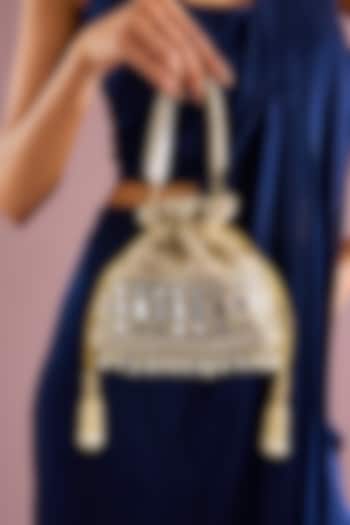 Gold Satin & Velvet Potli by BEAU MONDE at Pernia's Pop Up Shop