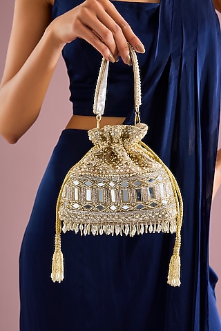 Gold Satin & Velvet Potli by BEAU MONDE
