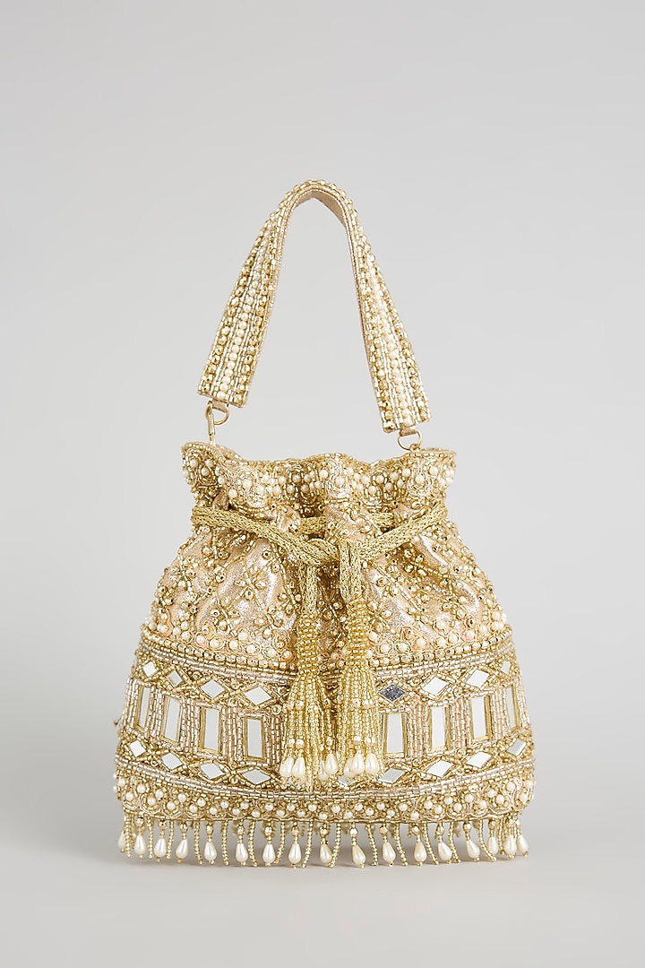 Gold Satin & Velvet Potli by BEAU MONDE at Pernia's Pop Up Shop