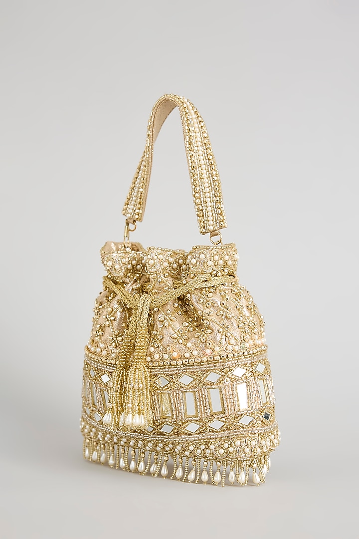 Gold Satin & Velvet Potli by BEAU MONDE at Pernia's Pop Up Shop