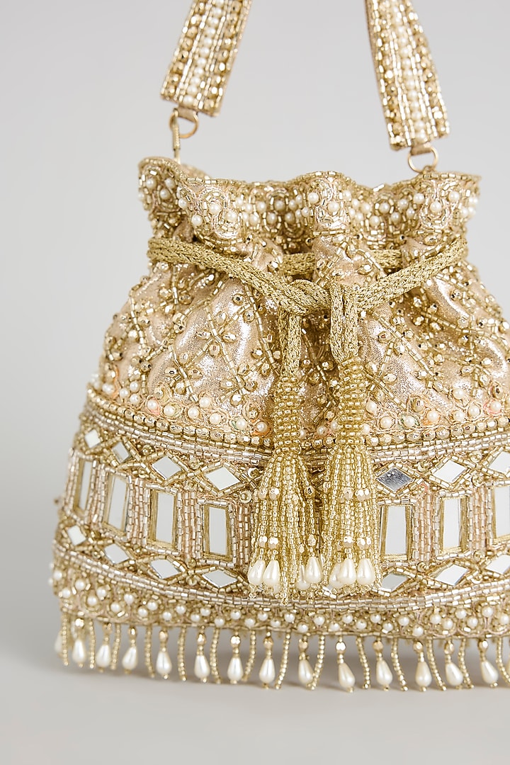 Gold Satin & Velvet Potli by BEAU MONDE at Pernia's Pop Up Shop