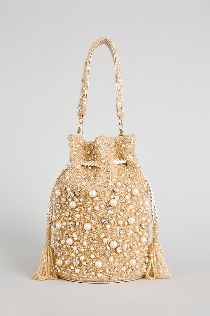 Pink & Gold Shimmer Faux Leather Potli by BEAU MONDE at Pernia's Pop Up Shop
