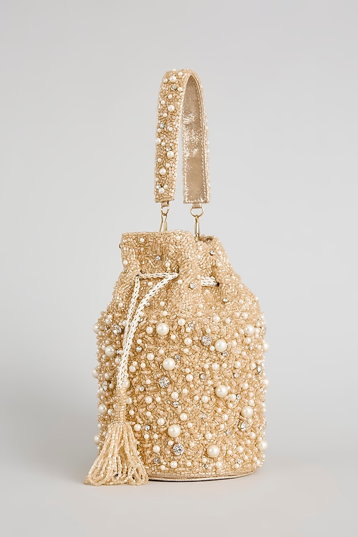 Pink & Gold Shimmer Faux Leather Potli by BEAU MONDE at Pernia's Pop Up Shop