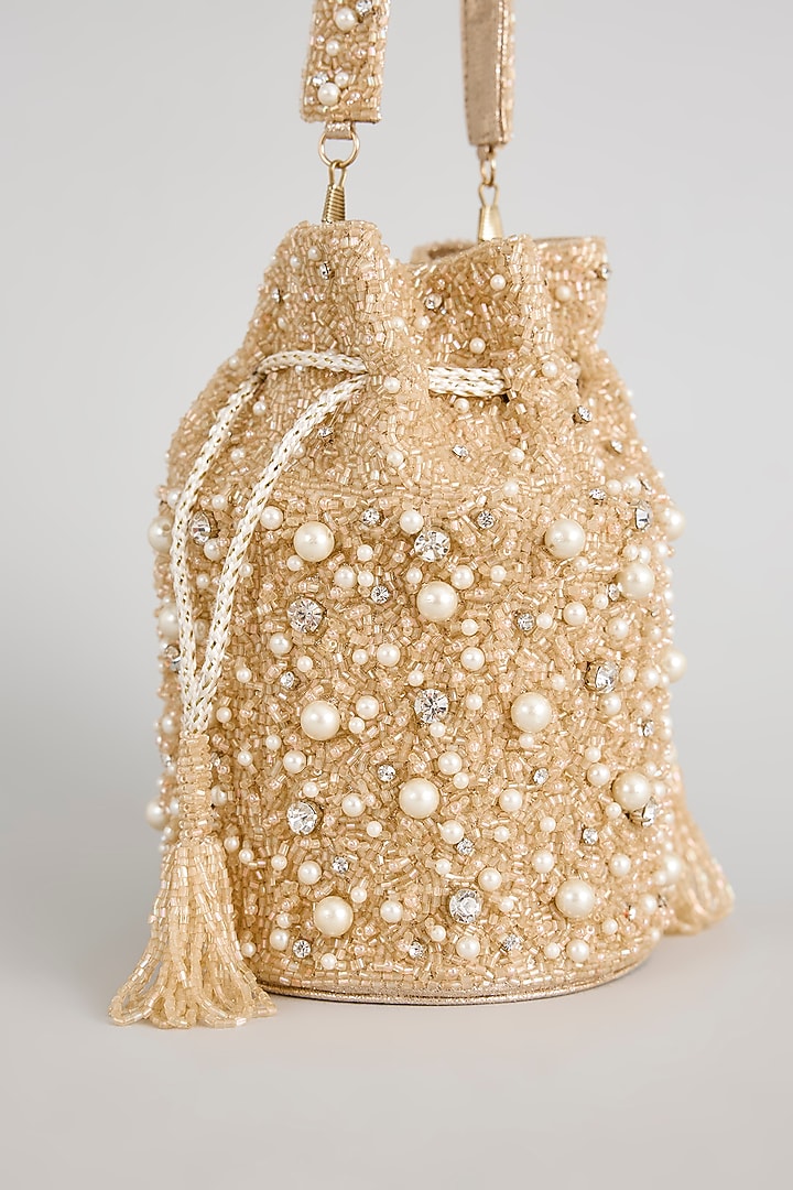 Pink & Gold Shimmer Faux Leather Potli by BEAU MONDE at Pernia's Pop Up Shop