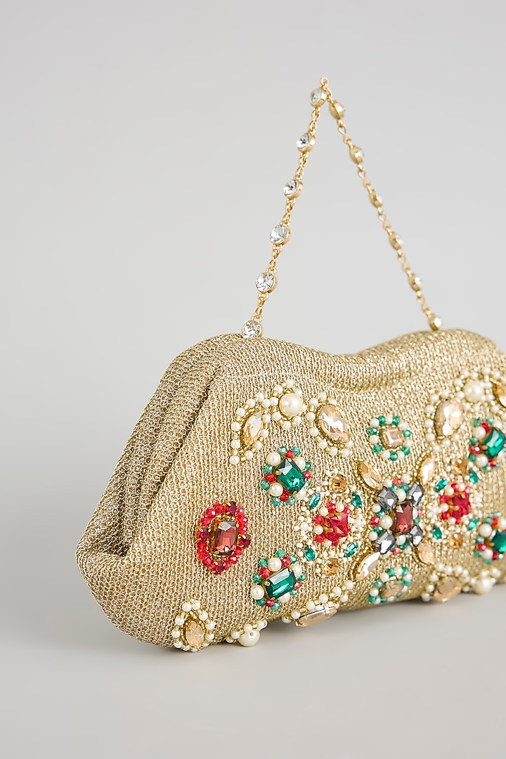 Gold Velvet & Satin Potli by BEAU MONDE at Pernia's Pop Up Shop