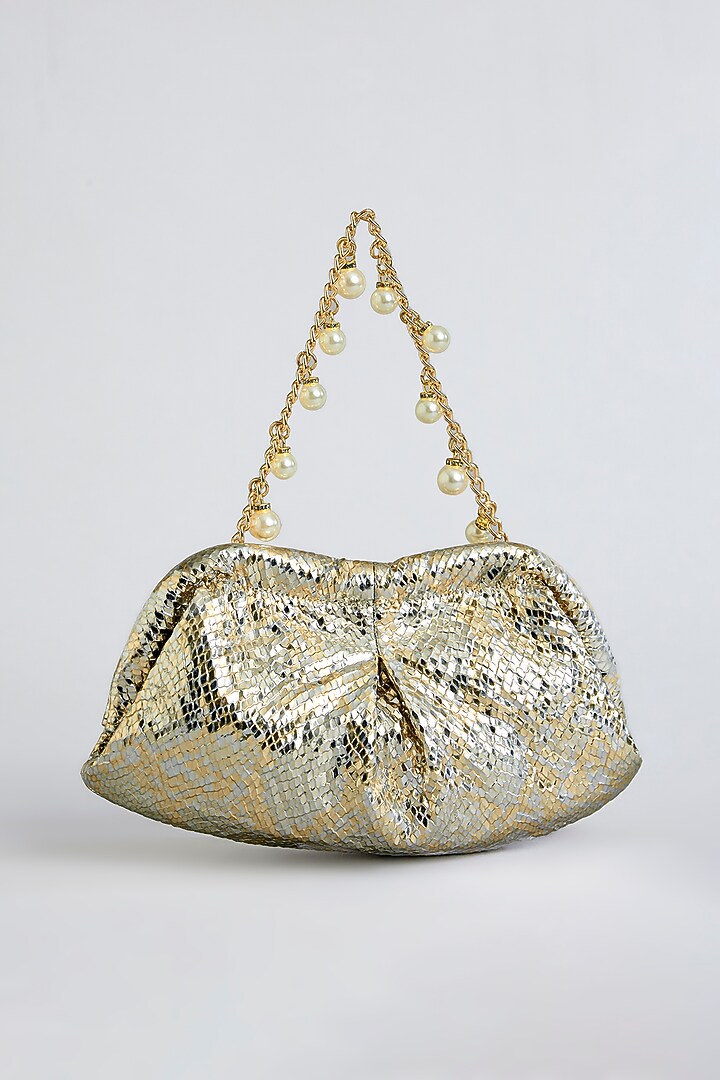 Silver Gold Shimmer Faux Leather Bag by BEAU MONDE at Pernia's Pop Up Shop