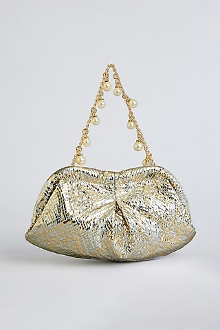 Silver Gold Shimmer Faux Leather Bag by BEAU MONDE