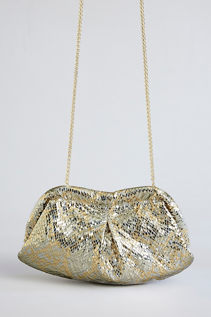 Silver Gold Shimmer Faux Leather Bag by BEAU MONDE at Pernia's Pop Up Shop