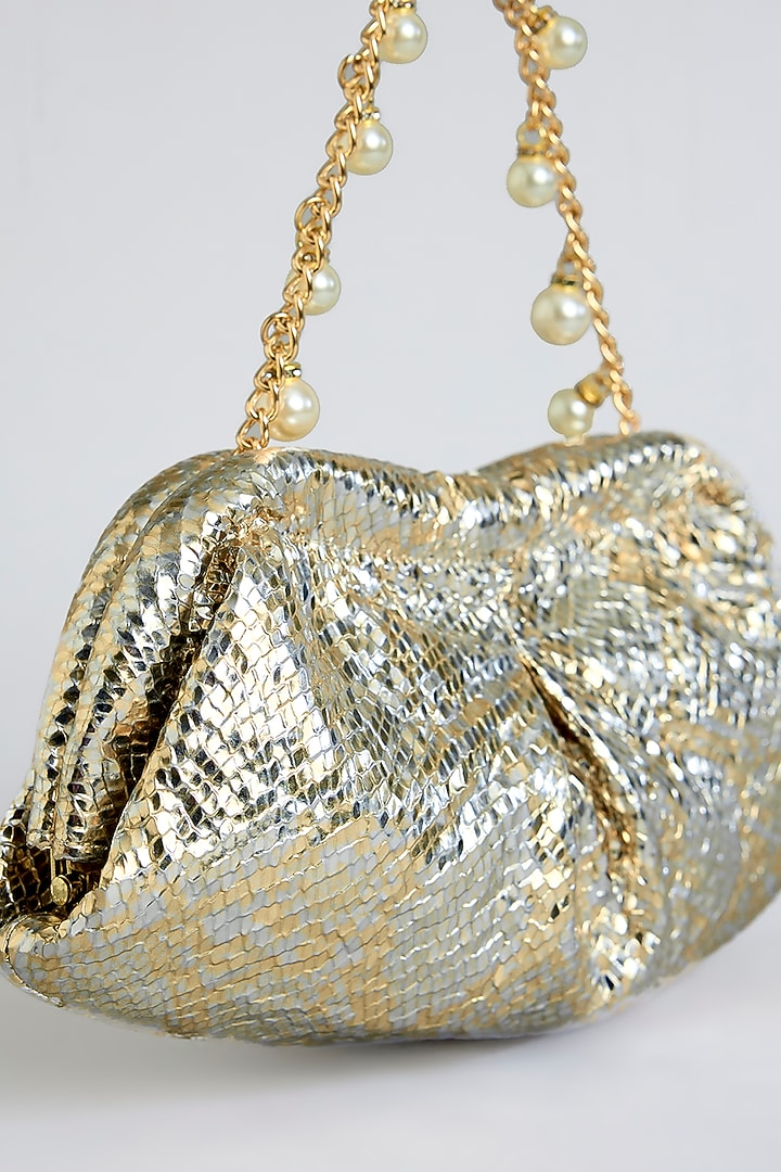 Silver Gold Shimmer Faux Leather Bag by BEAU MONDE at Pernia's Pop Up Shop
