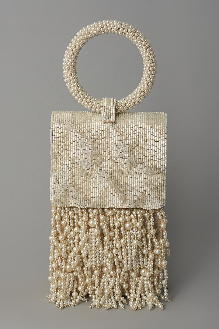 White Embroidered Clutch by BEAU MONDE at Pernia's Pop Up Shop