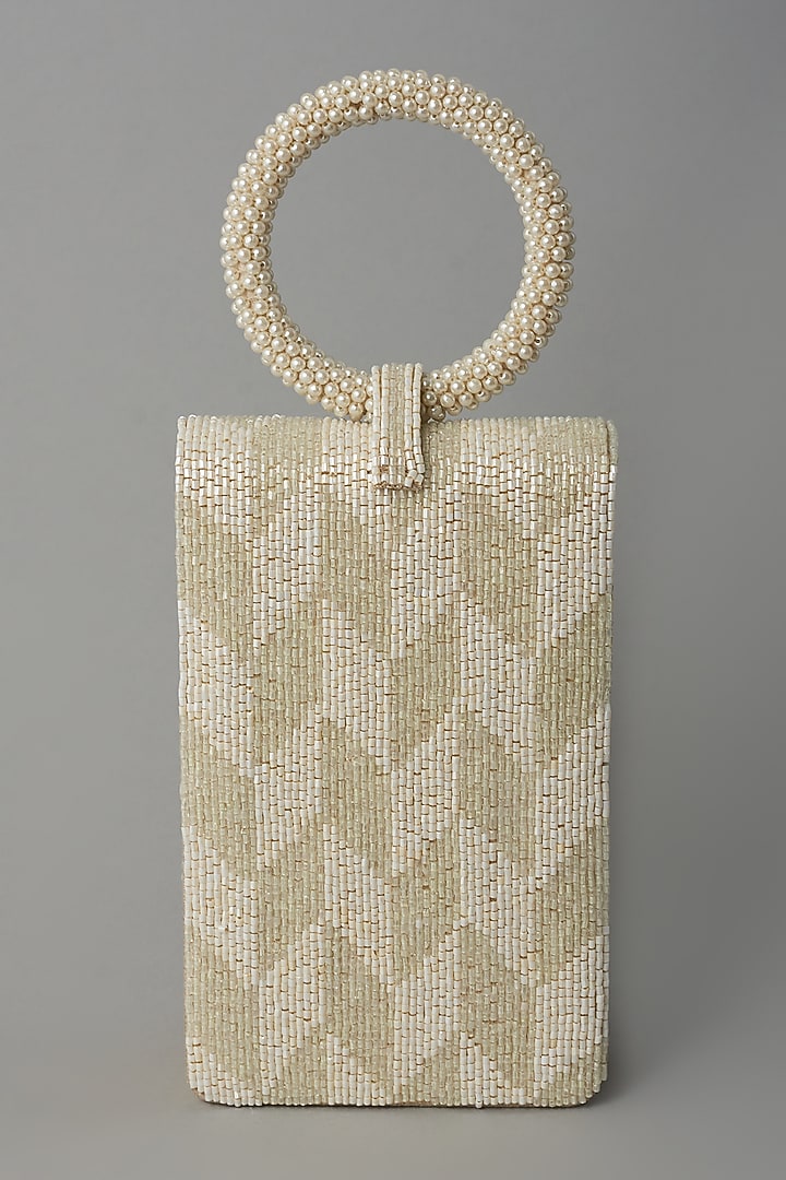 White Embroidered Clutch by BEAU MONDE at Pernia's Pop Up Shop