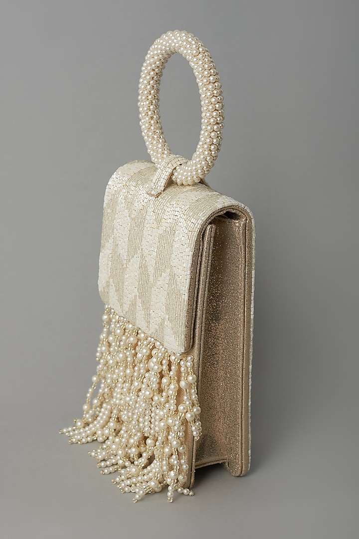 White Embroidered Clutch by BEAU MONDE at Pernia's Pop Up Shop