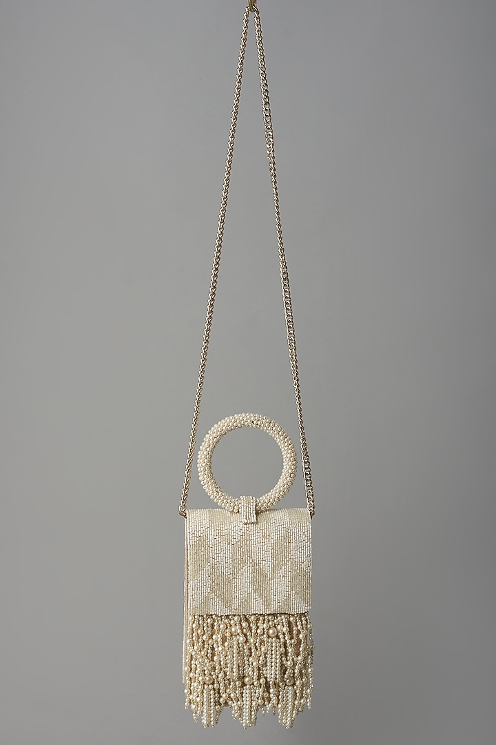 White Embroidered Clutch by BEAU MONDE at Pernia's Pop Up Shop