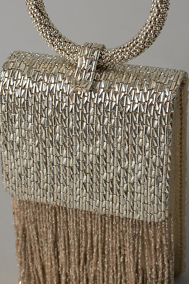 Silver Hand Embroidered Clutch by BEAU MONDE at Pernia's Pop Up Shop
