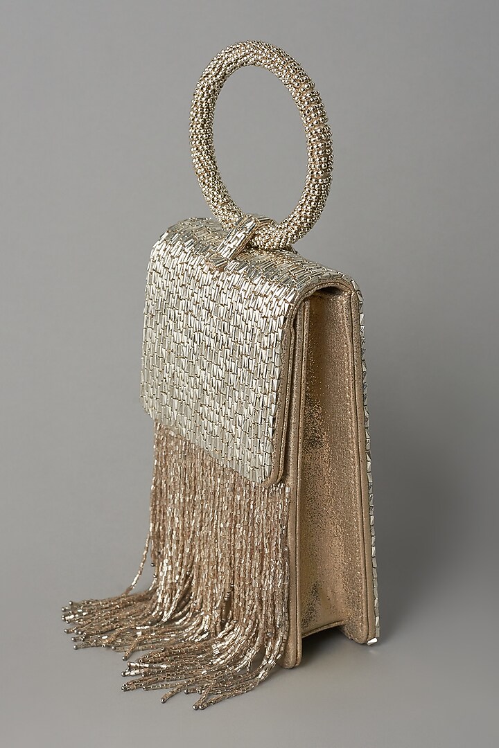Silver Hand Embroidered Clutch by BEAU MONDE at Pernia's Pop Up Shop