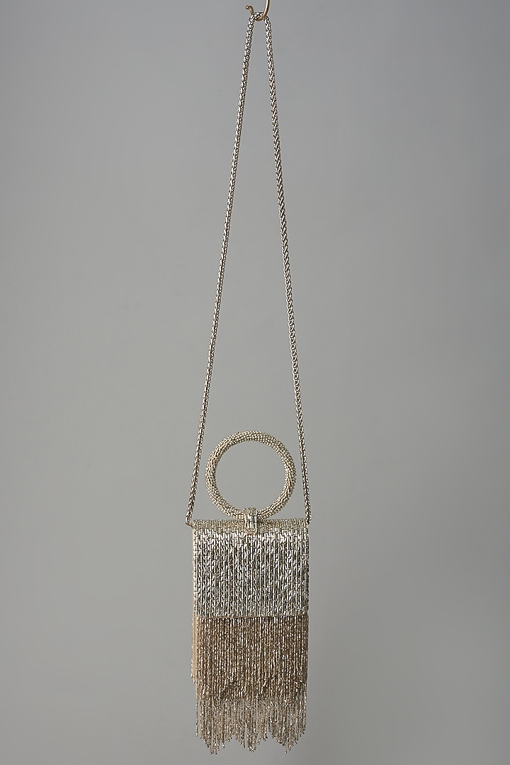 Silver Hand Embroidered Clutch by BEAU MONDE at Pernia's Pop Up Shop