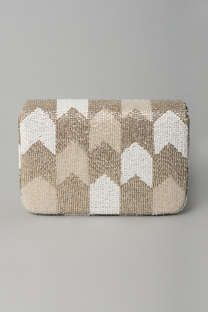 Gold & Ivory Hand Embroidered Clutch by BEAU MONDE