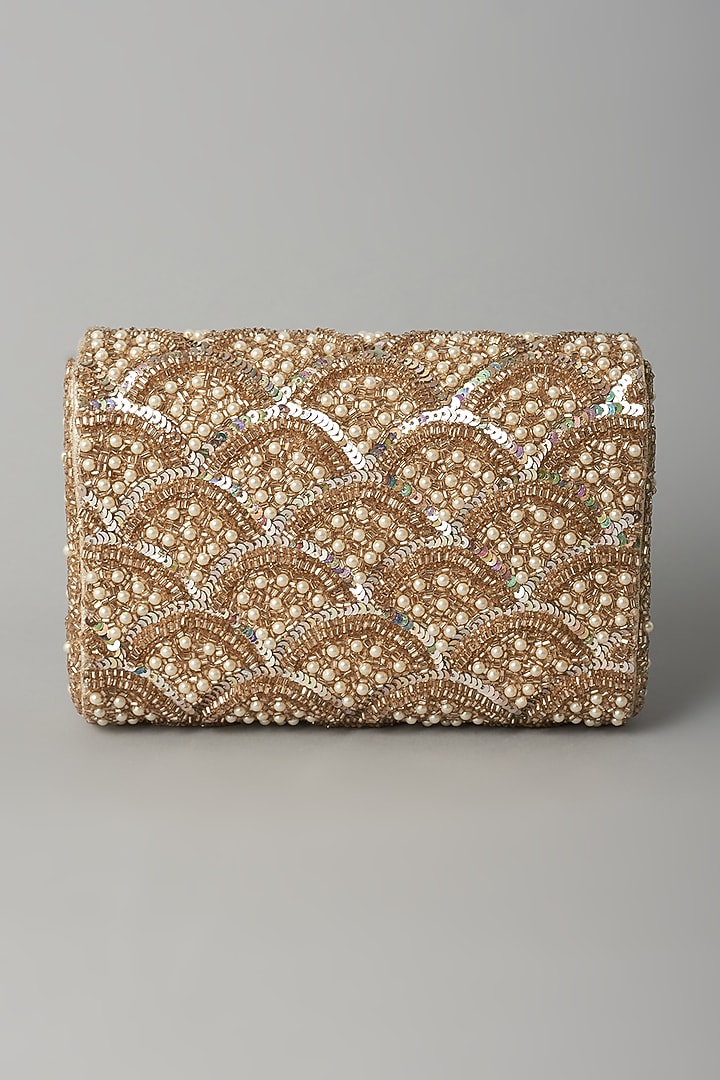 Gold Hand Embroidered Clutch by BEAU MONDE at Pernia's Pop Up Shop