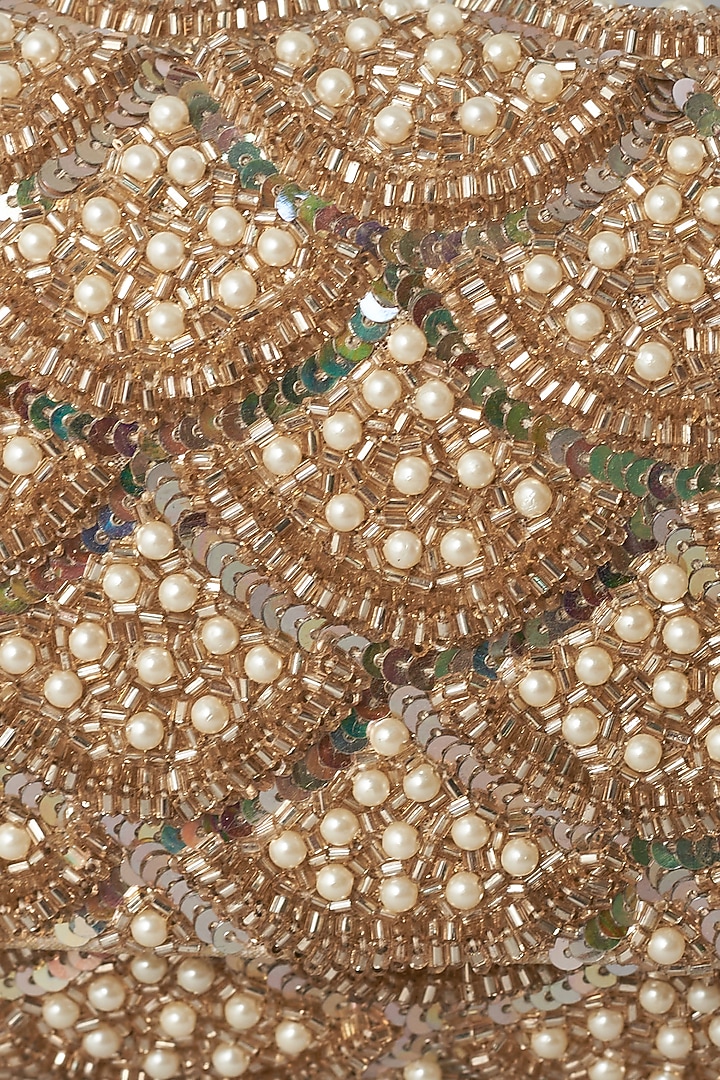 Gold Hand Embroidered Clutch by BEAU MONDE at Pernia's Pop Up Shop