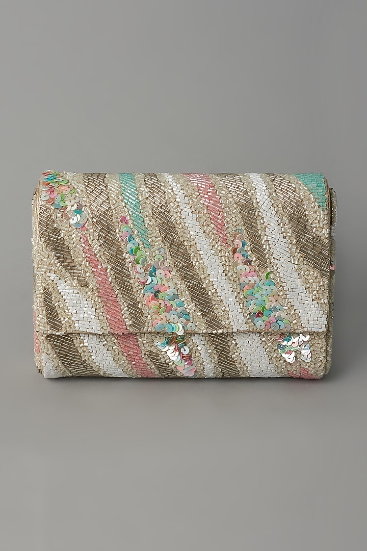 Silver Embroidered Clutch by BEAU MONDE at Pernia's Pop Up Shop