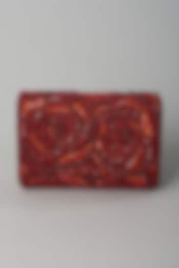 Red Hand Embroidered Clutch by BEAU MONDE at Pernia's Pop Up Shop