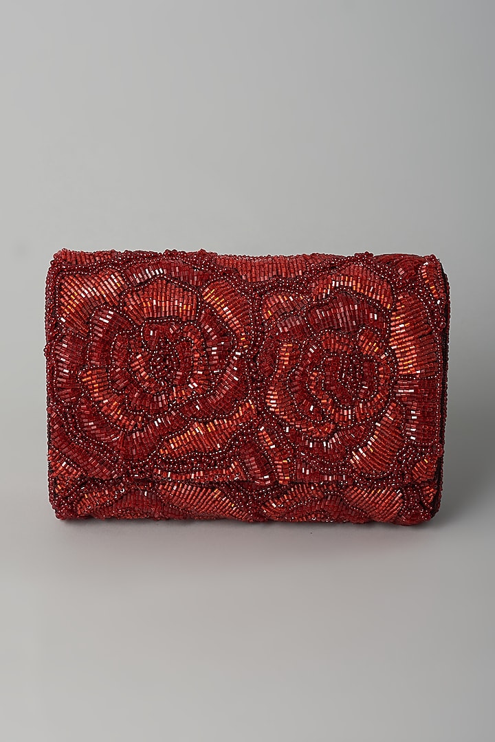 Red Hand Embroidered Clutch by BEAU MONDE at Pernia's Pop Up Shop