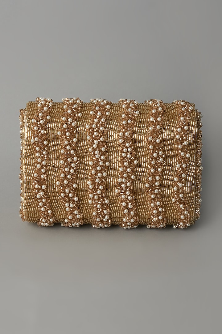 Gold Embroidered Clutch by BEAU MONDE