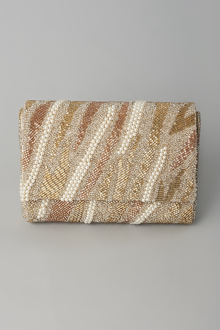 Gold & Silver Embroidered Clutch by BEAU MONDE